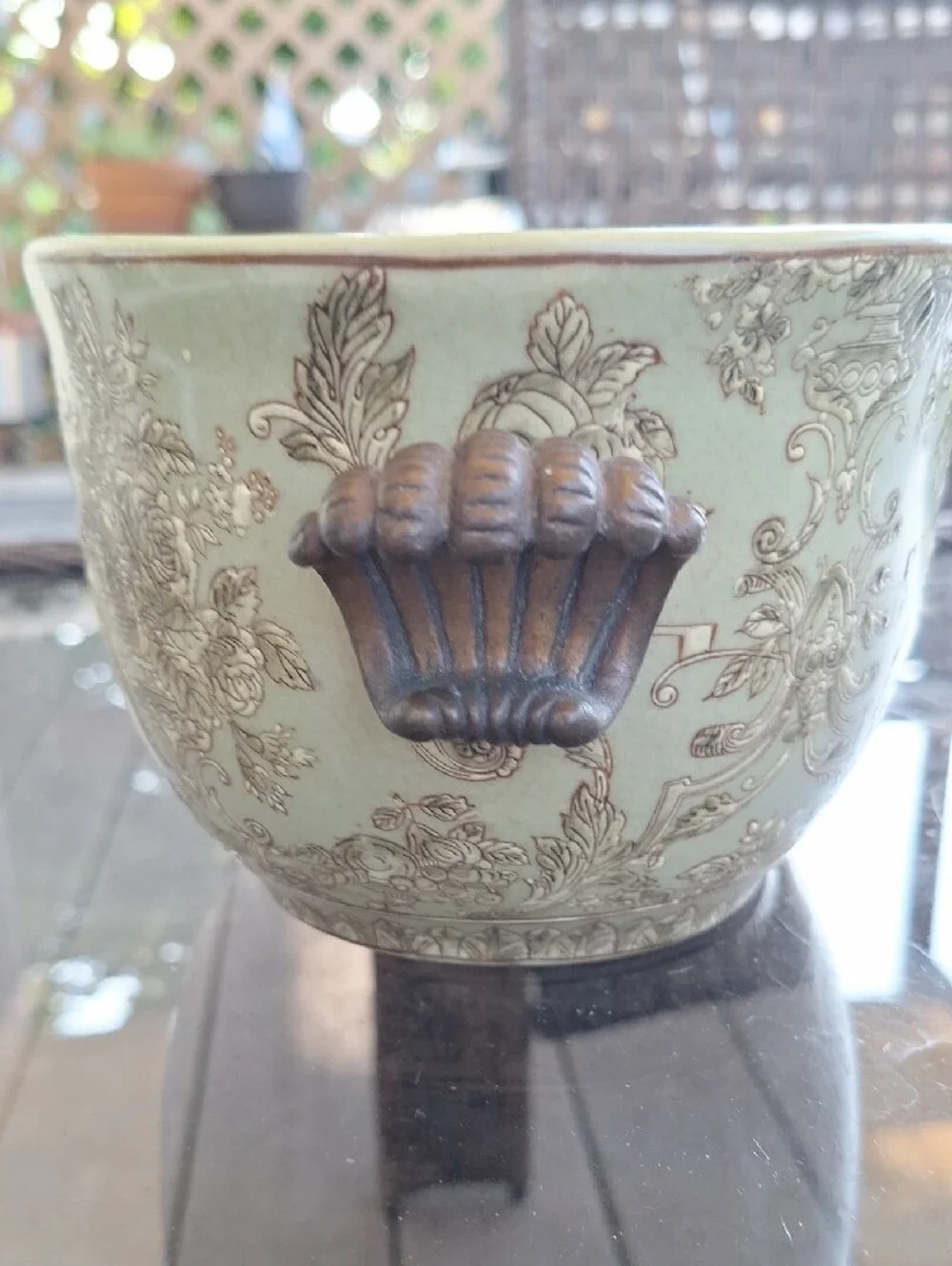 Vintage Porcelain footbath planter, classical Chinoiserie toile design